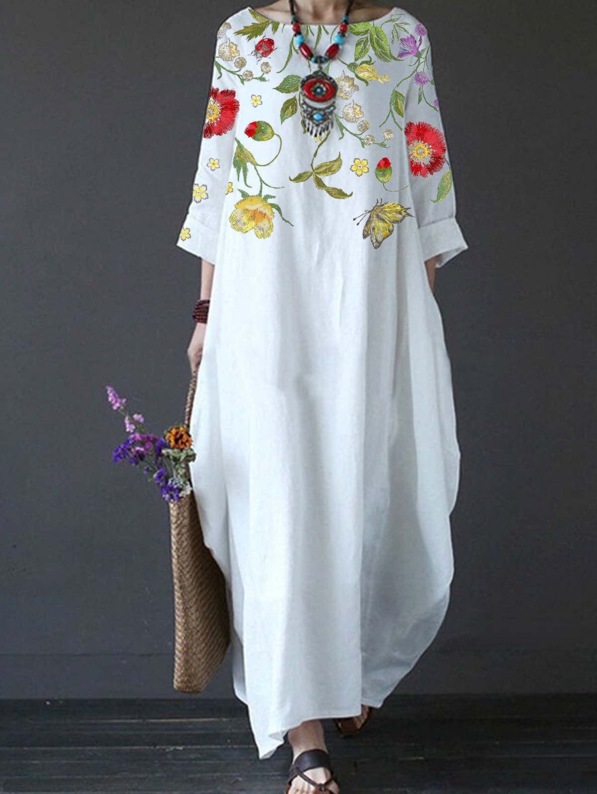 25% off any two items in the storeSpring And Summer New Literary And Artistic Loose Print Plus Size Long Skirt Dress