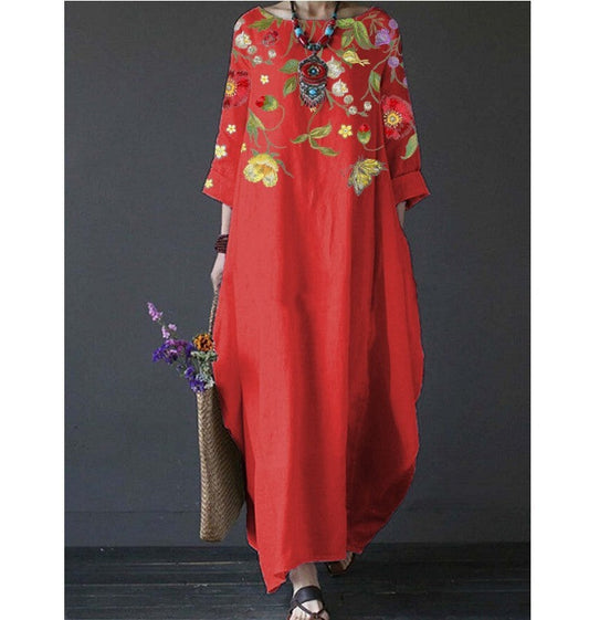 25% off any two items in the storeSpring And Summer New Literary And Artistic Loose Print Plus Size Long Skirt Dress