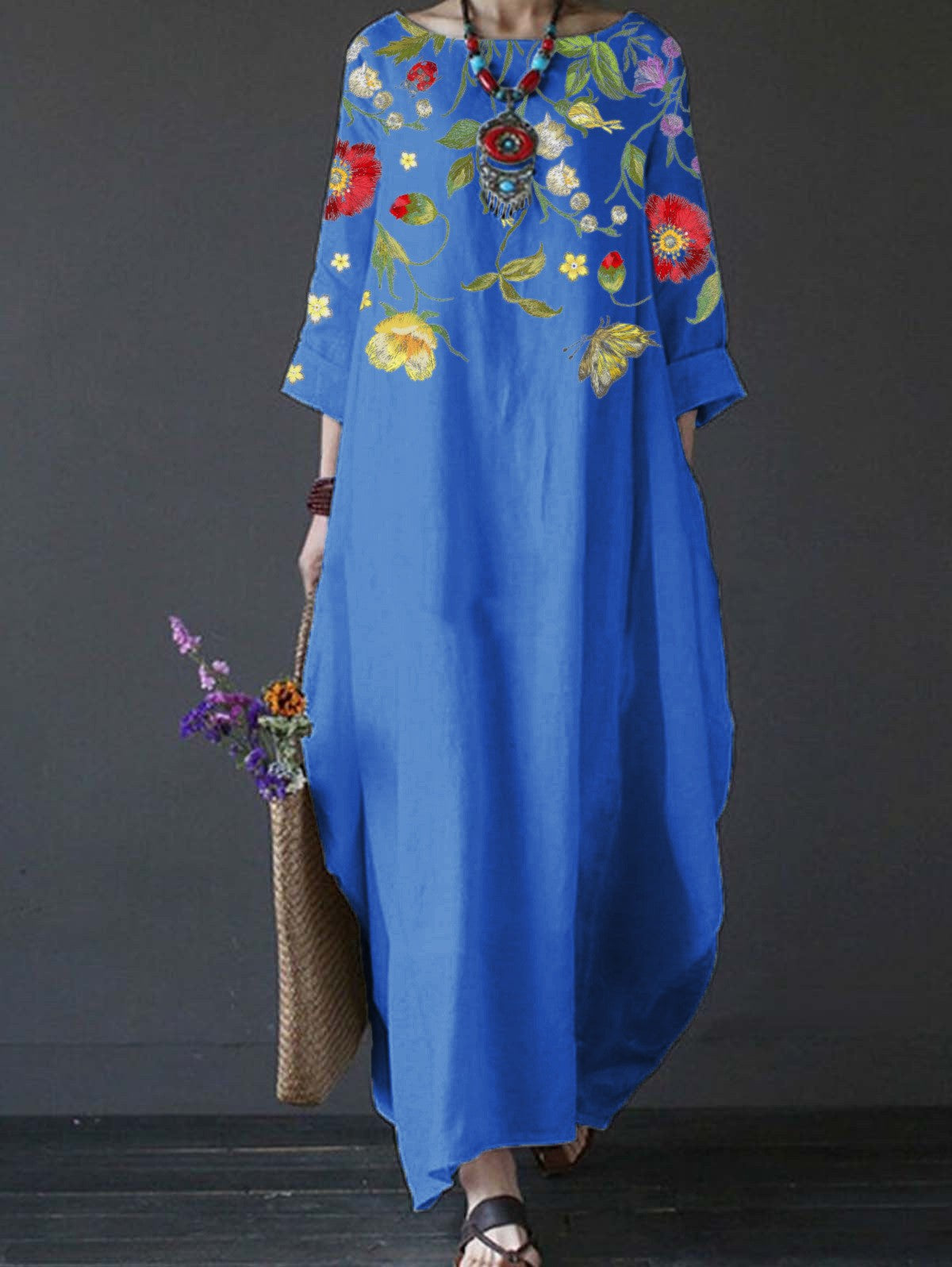 25% off any two items in the storeSpring And Summer New Literary And Artistic Loose Print Plus Size Long Skirt Dress