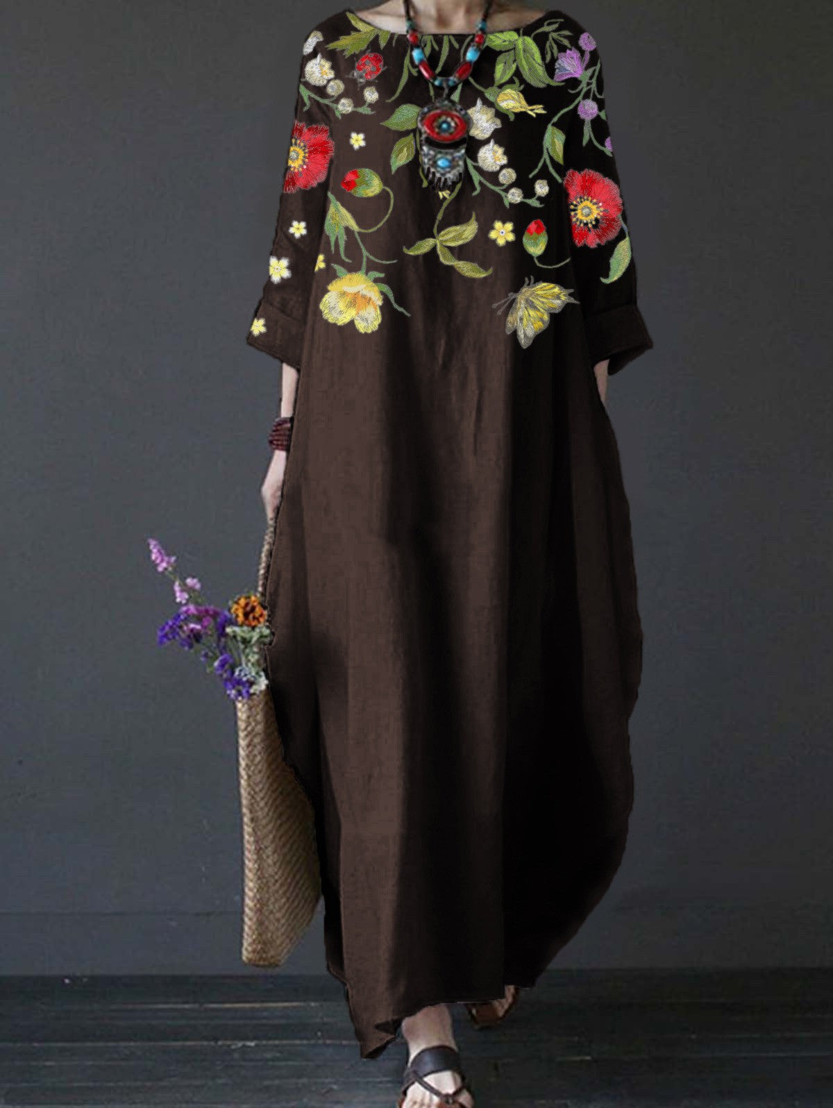 25% off any two items in the storeSpring And Summer New Literary And Artistic Loose Print Plus Size Long Skirt Dress