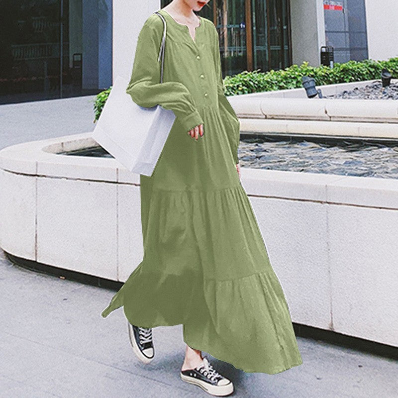 (30% Off Any Two Items)Swing Sleeve V-Neck Ruffle Loose Long Dresses