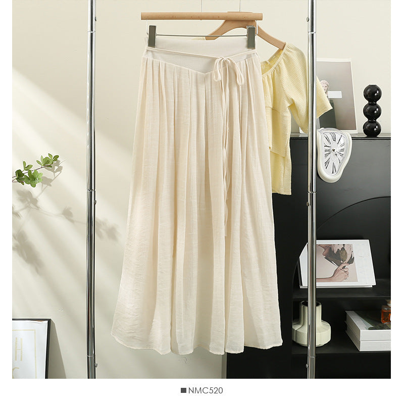 Cotton And Linen Wide Leg Skirt Pants 2024 Summer New High Waist Loose Casual Pants Skirt Thin Dagging Linen Skirt Pants Long Pants