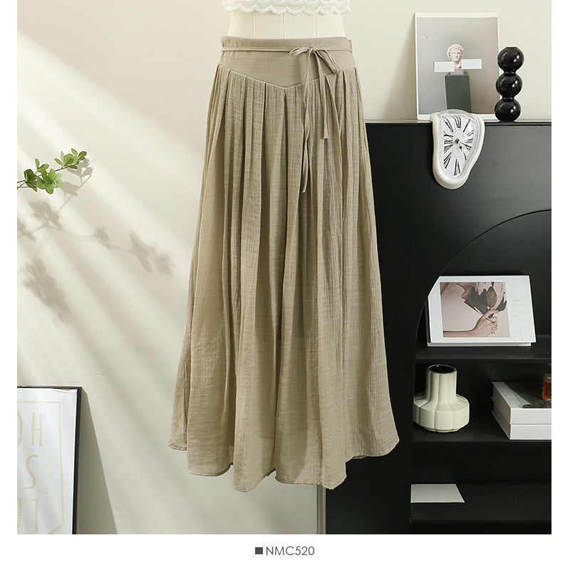 Cotton And Linen Wide Leg Skirt Pants 2024 Summer New High Waist Loose Casual Pants Skirt Thin Dagging Linen Skirt Pants Long Pants