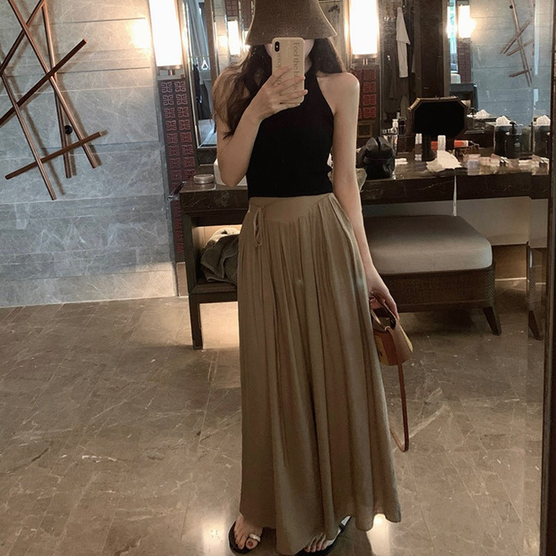 Cotton And Linen Wide Leg Skirt Pants 2024 Summer New High Waist Loose Casual Pants Skirt Thin Dagging Linen Skirt Pants Long Pants