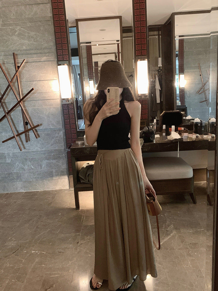 Cotton And Linen Wide Leg Skirt Pants 2024 Summer New High Waist Loose Casual Pants Skirt Thin Dagging Linen Skirt Pants Long Pants