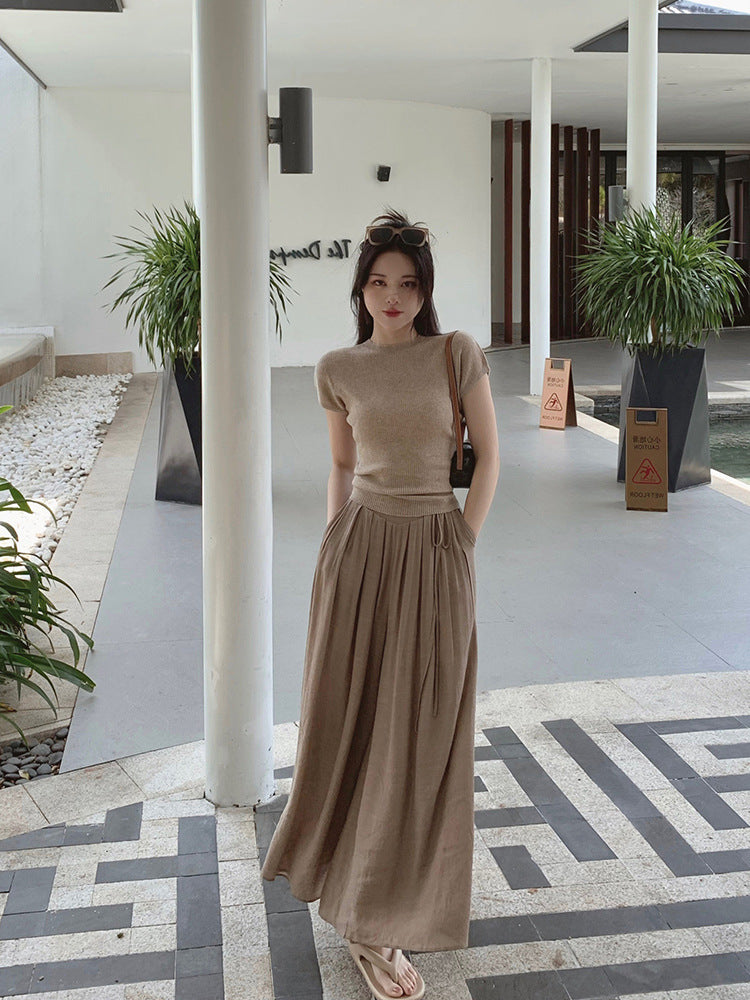 Cotton And Linen Wide Leg Skirt Pants 2024 Summer New High Waist Loose Casual Pants Skirt Thin Dagging Linen Skirt Pants Long Pants