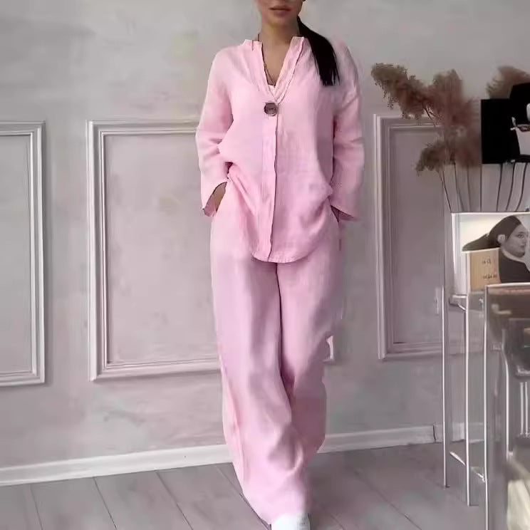 (25% Off Any Two Items)New women's fashion solid color cotton leisure suit