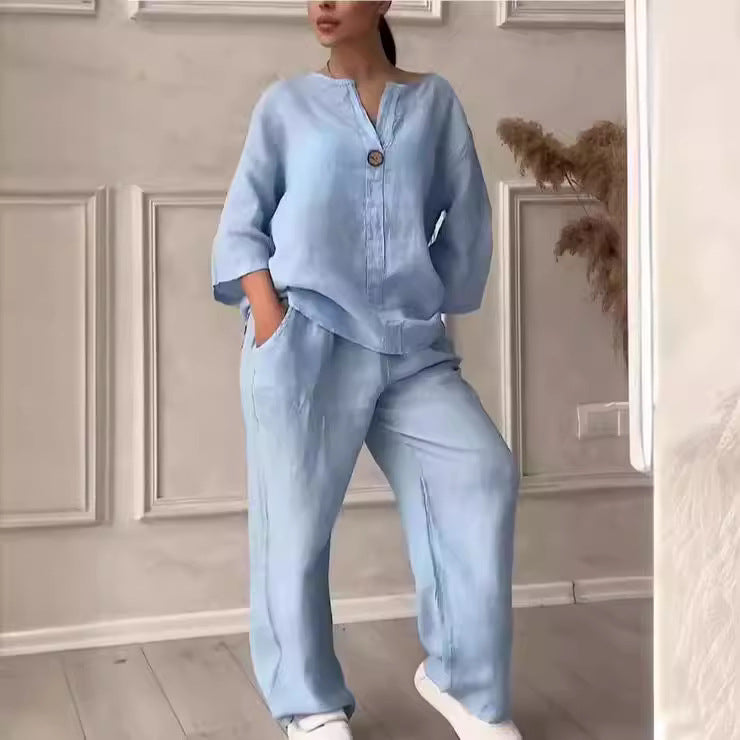(25% Off Any Two Items)New women's fashion solid color cotton leisure suit