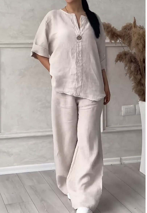 (25% Off Any Two Items)New women's fashion solid color cotton leisure suit