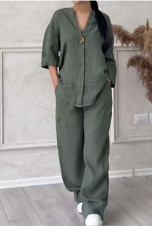 (25% Off Any Two Items)New women's fashion solid color cotton leisure suit
