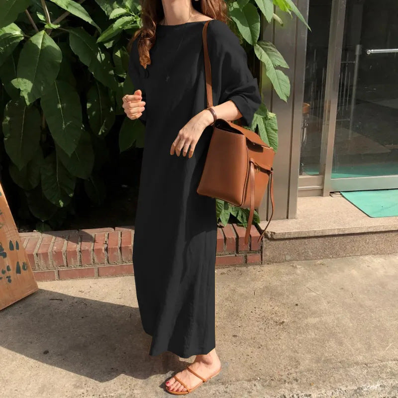 Slouchy loose casual cotton linen mesh colorful hot models dresses