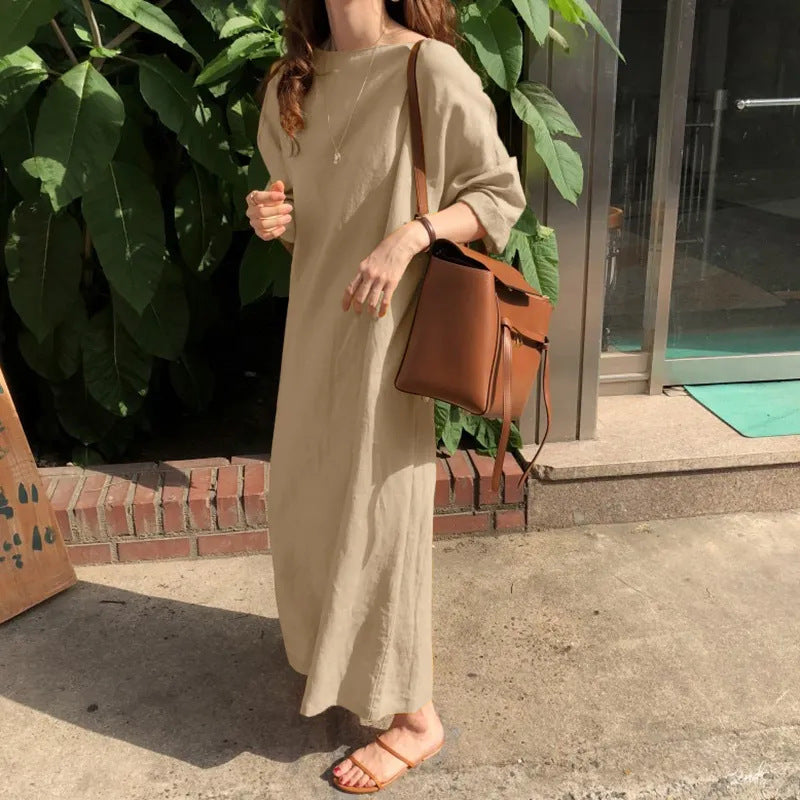 Slouchy loose casual cotton linen mesh colorful hot models dresses