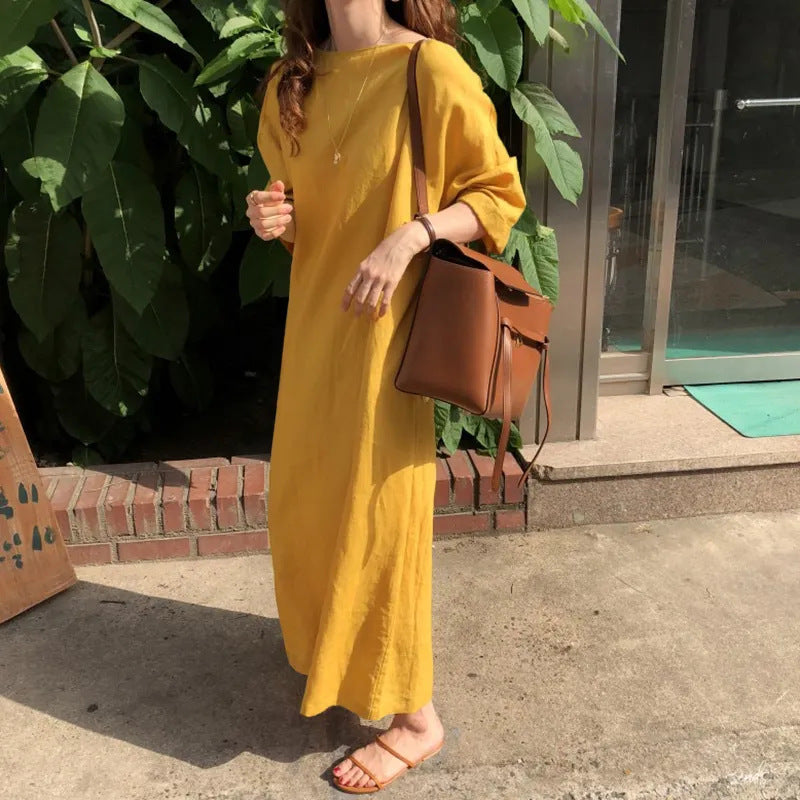 Slouchy loose casual cotton linen mesh colorful hot models dresses