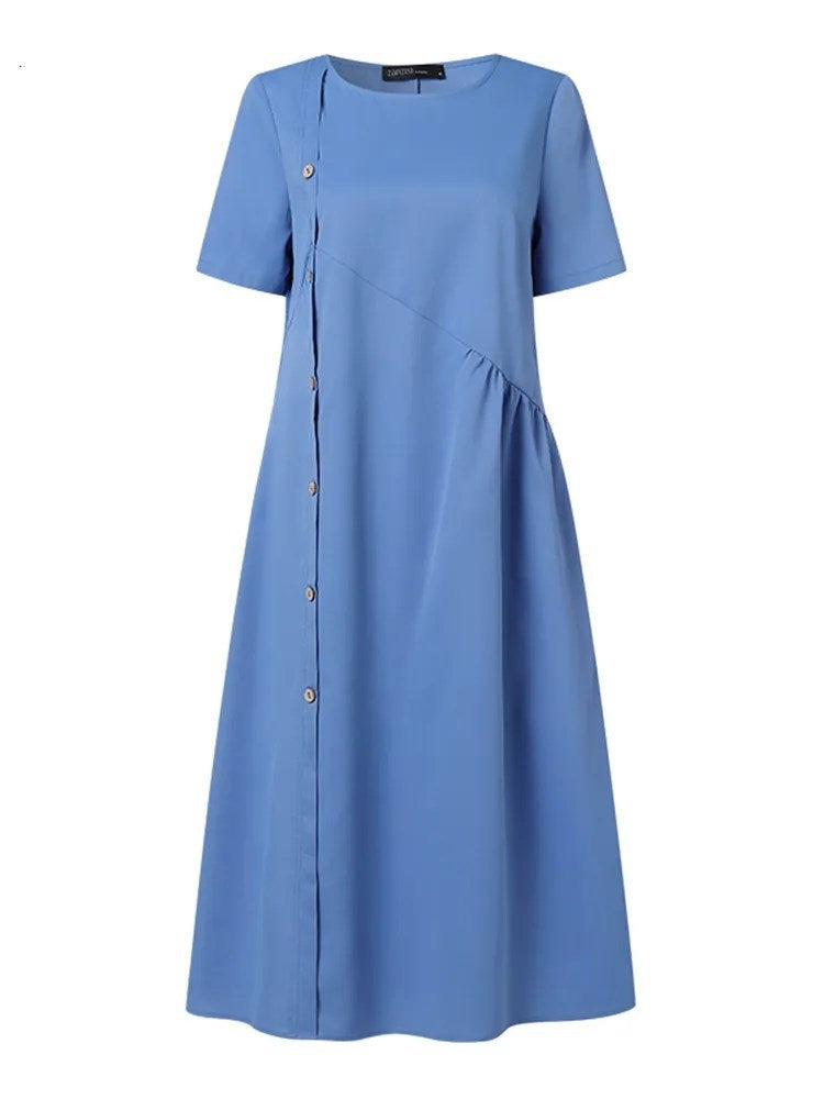 Casual Button Embellished Shrunken Pocket Midi Dress