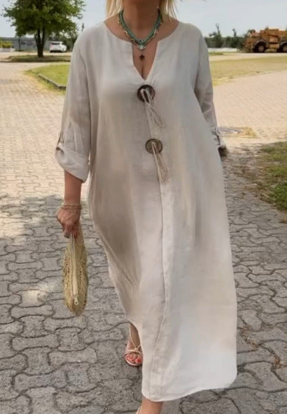 2025 New Casual Loose Women's Solid Color Simple Dresses