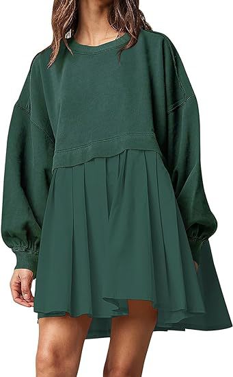 New women's false two pieces solid color color blocking loose pleated dresses