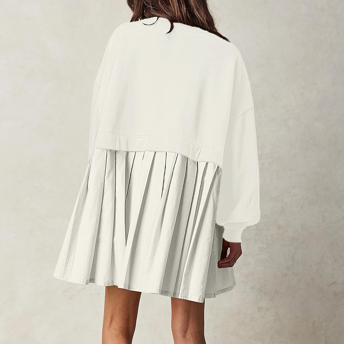 New women's false two pieces solid color color blocking loose pleated dresses