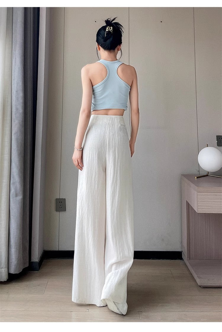 2025 summer thin section high waist loose drape lazy wind cool cotton trousers
