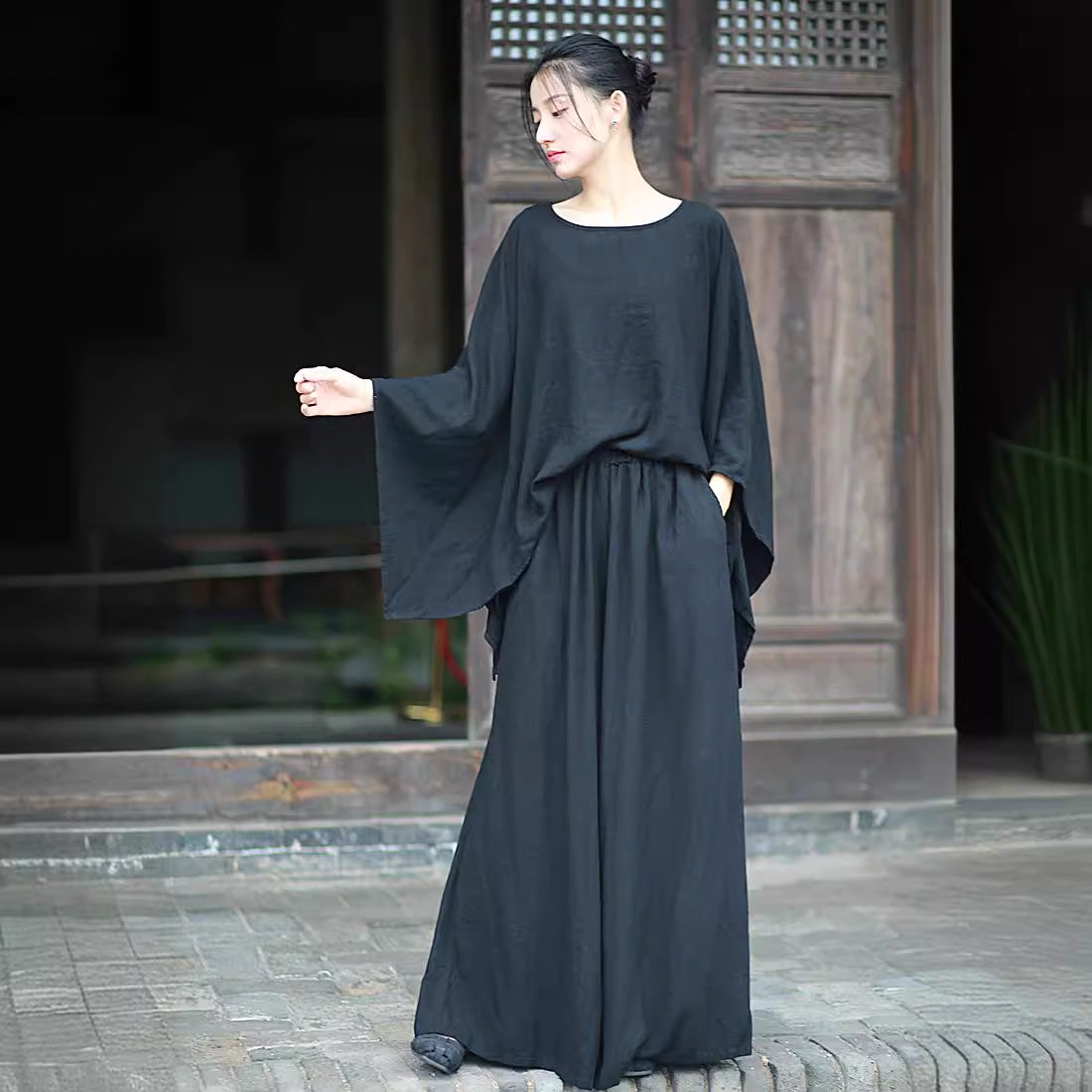 Linen Top Wide Leg Pants Set 3 Colours Literary Retro Cool Style