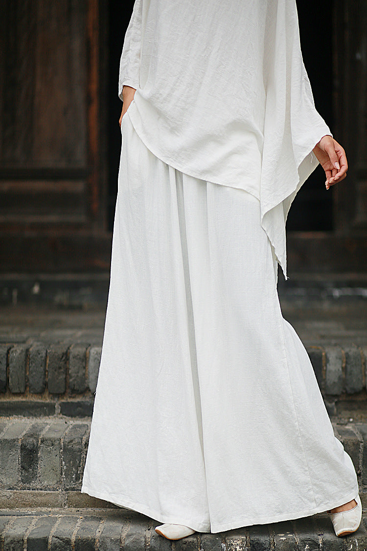 Linen Top Wide Leg Pants Set 3 Colours Literary Retro Cool Style