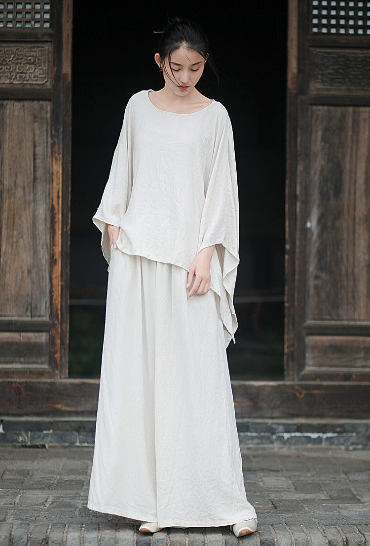 Linen Top Wide Leg Pants Set 3 Colours Literary Retro Cool Style