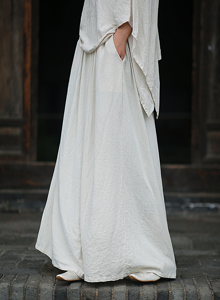 Linen Top Wide Leg Pants Set 3 Colours Literary Retro Cool Style