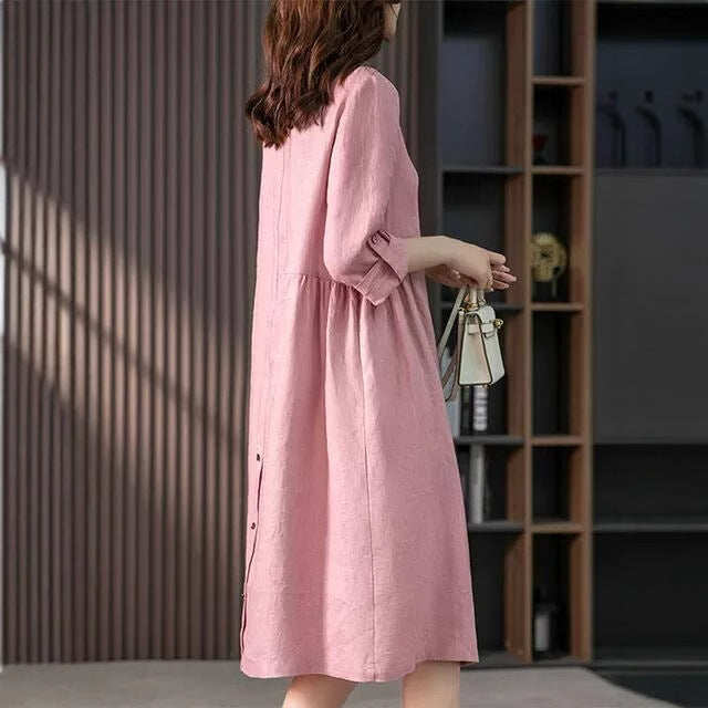 Elegant French Linen Shirt Dress Designer Niche Solid Colour Dresses