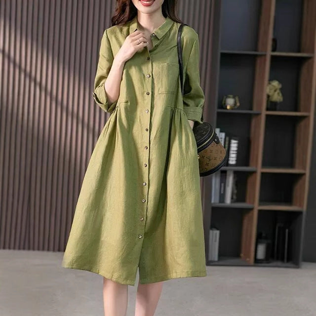 Elegant French Linen Shirt Dress Designer Niche Solid Colour Dresses