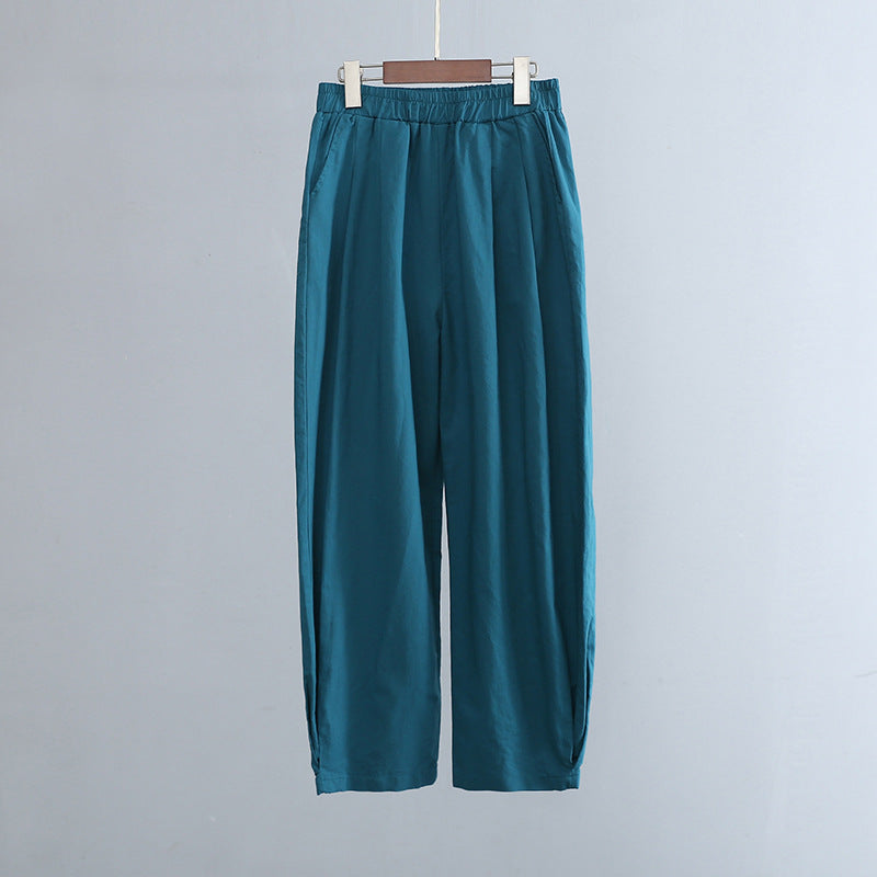 New cotton and linen women's pants, loose and versatile, slim sand-washed linen bloomers