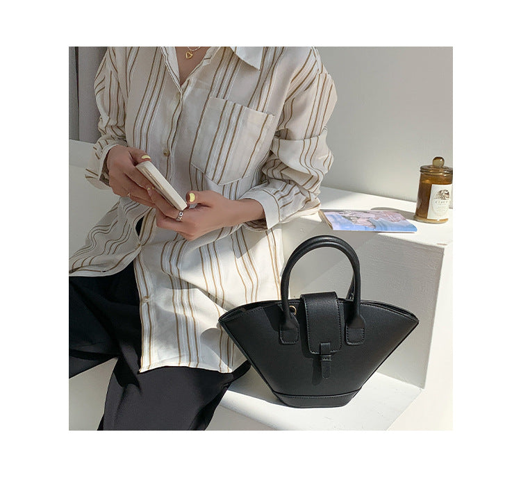 Large Capacity Hundred Korean Retro Fan Handbag Niche Design Personalised Crossbody Bag  Colour White Grey Grey