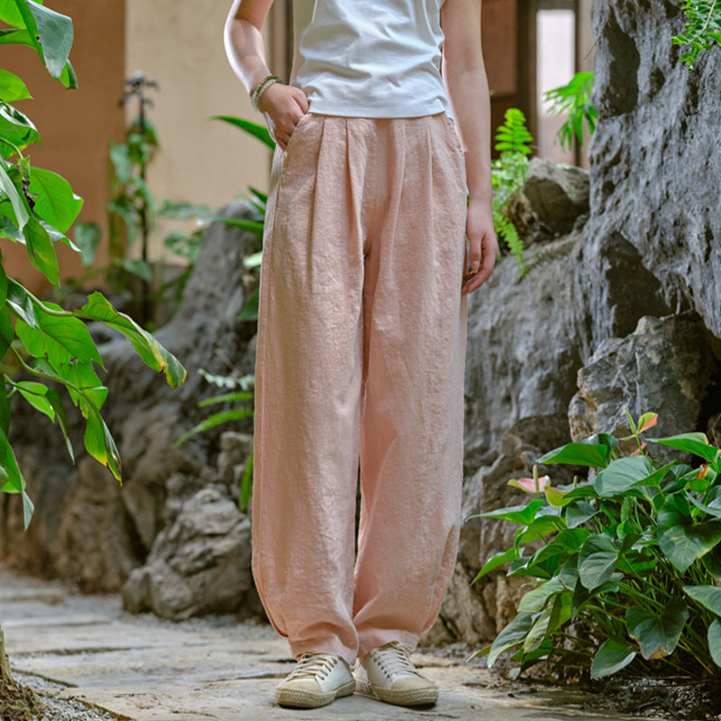 New cotton and linen women's pants, loose and versatile, slim sand-washed linen bloomers
