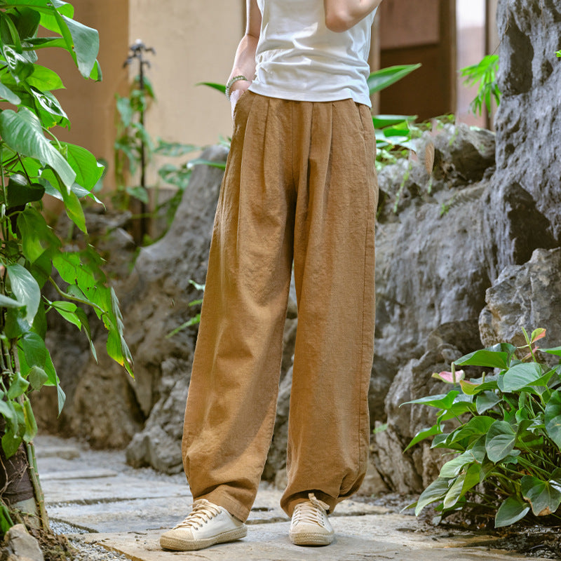New cotton and linen women's pants, loose and versatile, slim sand-washed linen bloomers