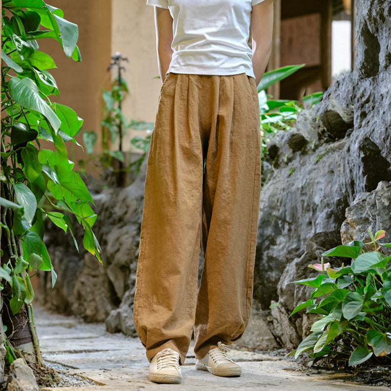 New cotton and linen women's pants, loose and versatile, slim sand-washed linen bloomers