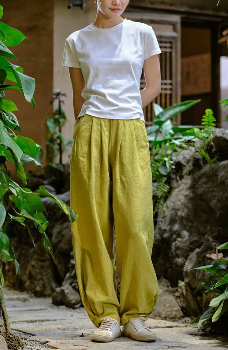 New cotton and linen women's pants, loose and versatile, slim sand-washed linen bloomers