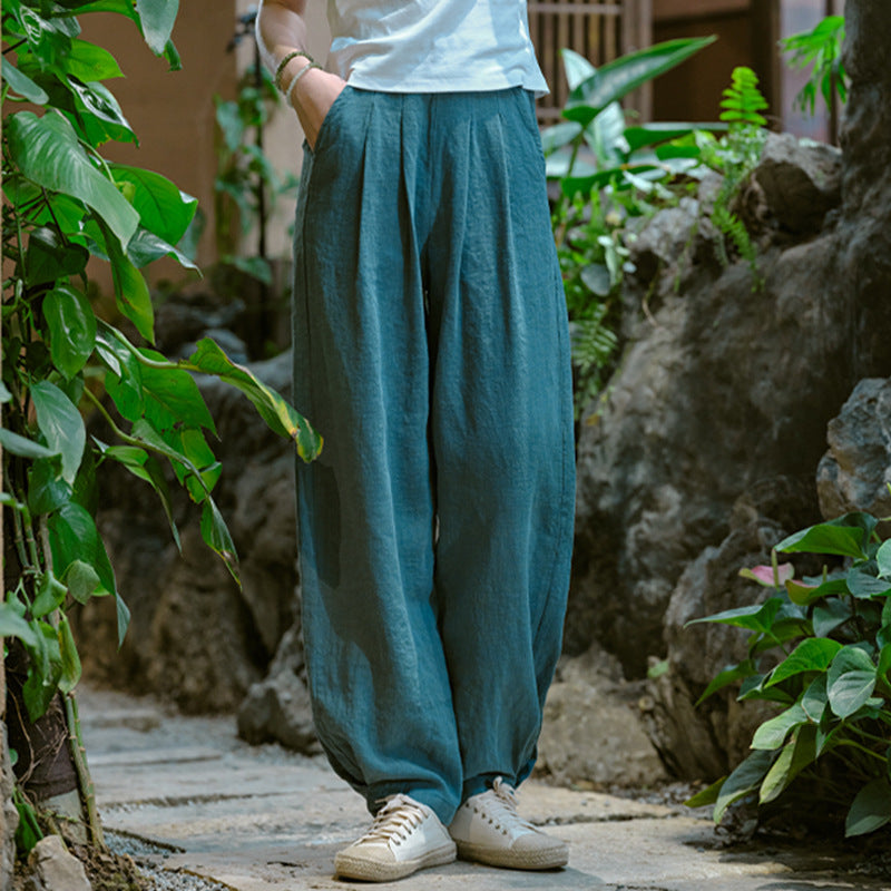 New cotton and linen women's pants, loose and versatile, slim sand-washed linen bloomers