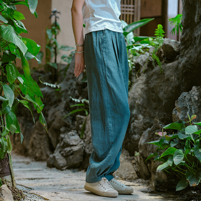 New cotton and linen women's pants, loose and versatile, slim sand-washed linen bloomers