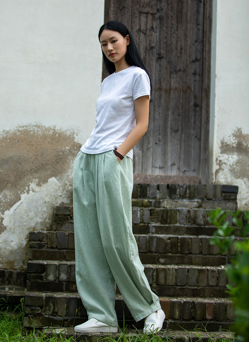 New cotton and linen women's pants, loose and versatile, slim sand-washed linen bloomers