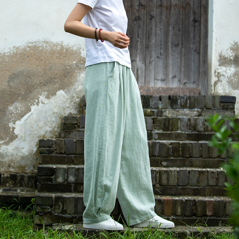 New cotton and linen women's pants, loose and versatile, slim sand-washed linen bloomers