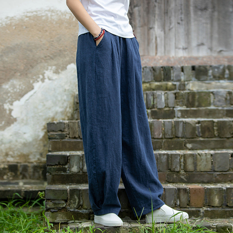 New cotton and linen women's pants, loose and versatile, slim sand-washed linen bloomers