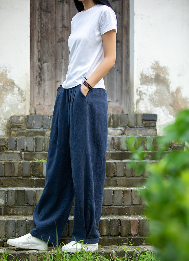 New cotton and linen women's pants, loose and versatile, slim sand-washed linen bloomers