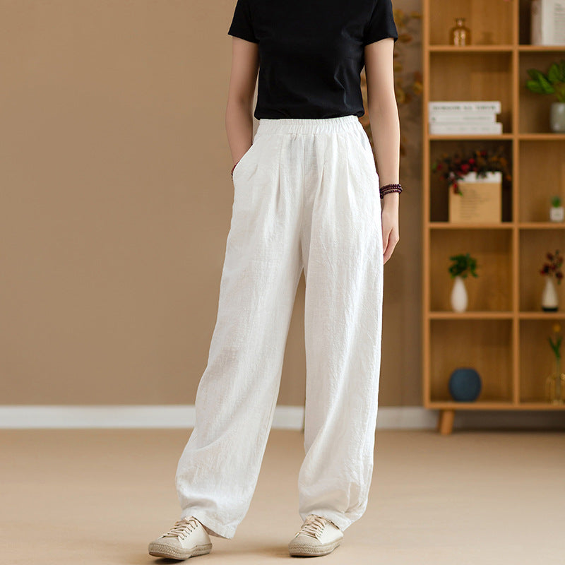 New cotton and linen women's pants, loose and versatile, slim sand-washed linen bloomers