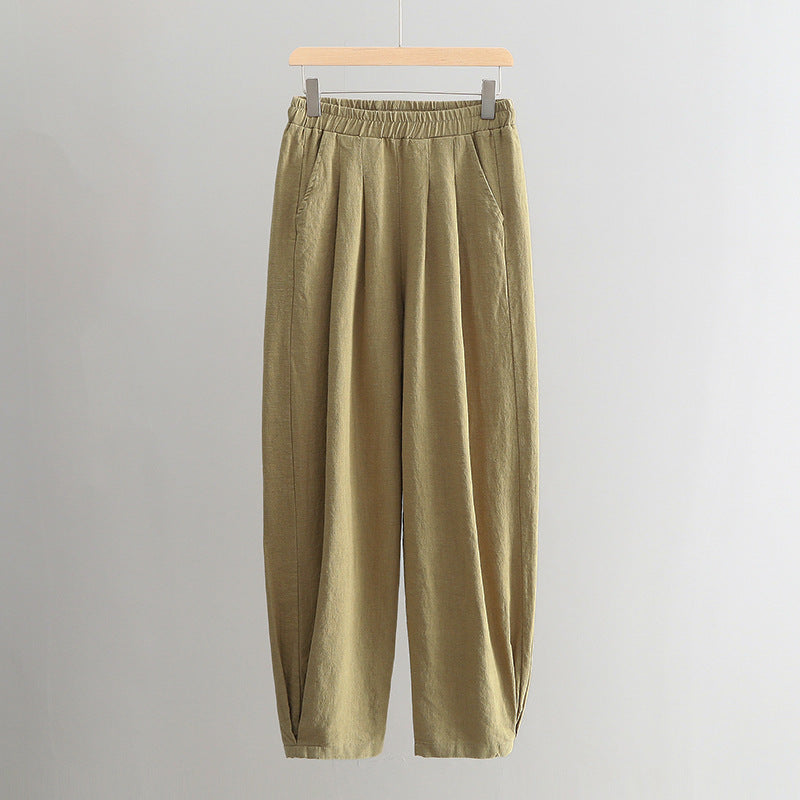 New cotton and linen women's pants, loose and versatile, slim sand-washed linen bloomers