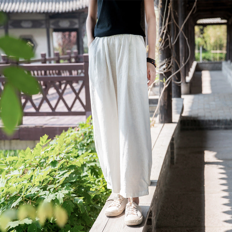 New cotton and linen women's pants, loose and versatile, slim sand-washed linen bloomers