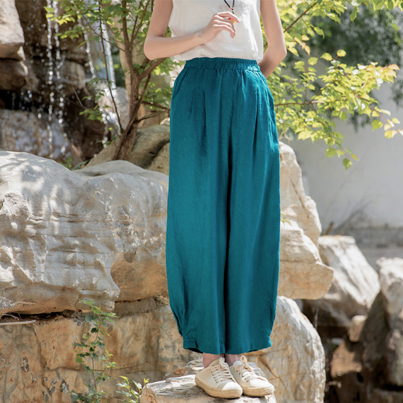 New cotton and linen women's pants, loose and versatile, slim sand-washed linen bloomers