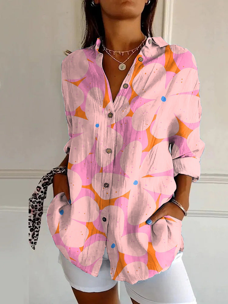 Summer Trend Long Sleeve Shirt Flower Pattern Print 3D Shirt