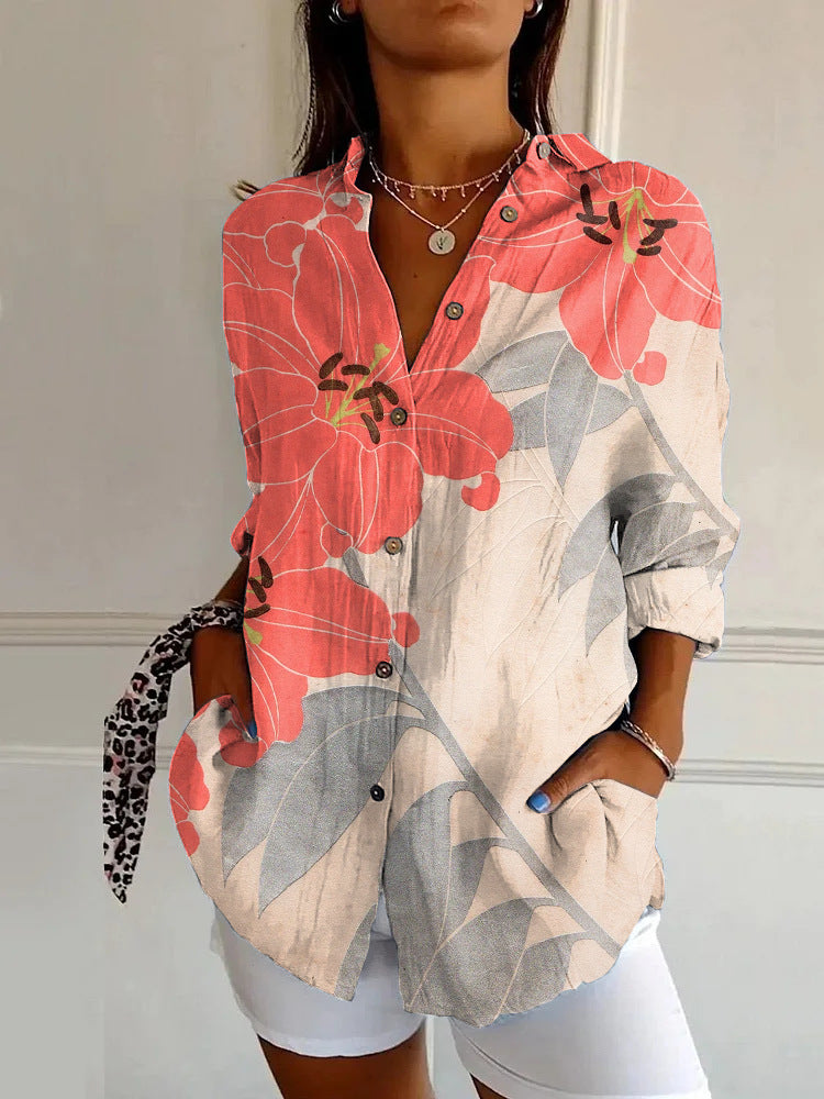 Summer Trend Long Sleeve Shirt Flower Pattern Print 3D Shirt