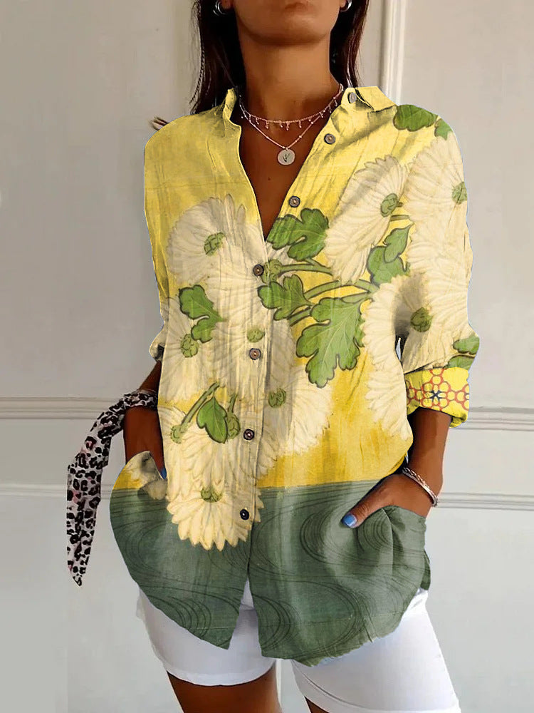 Summer Trend Long Sleeve Shirt Flower Pattern Print 3D Shirt