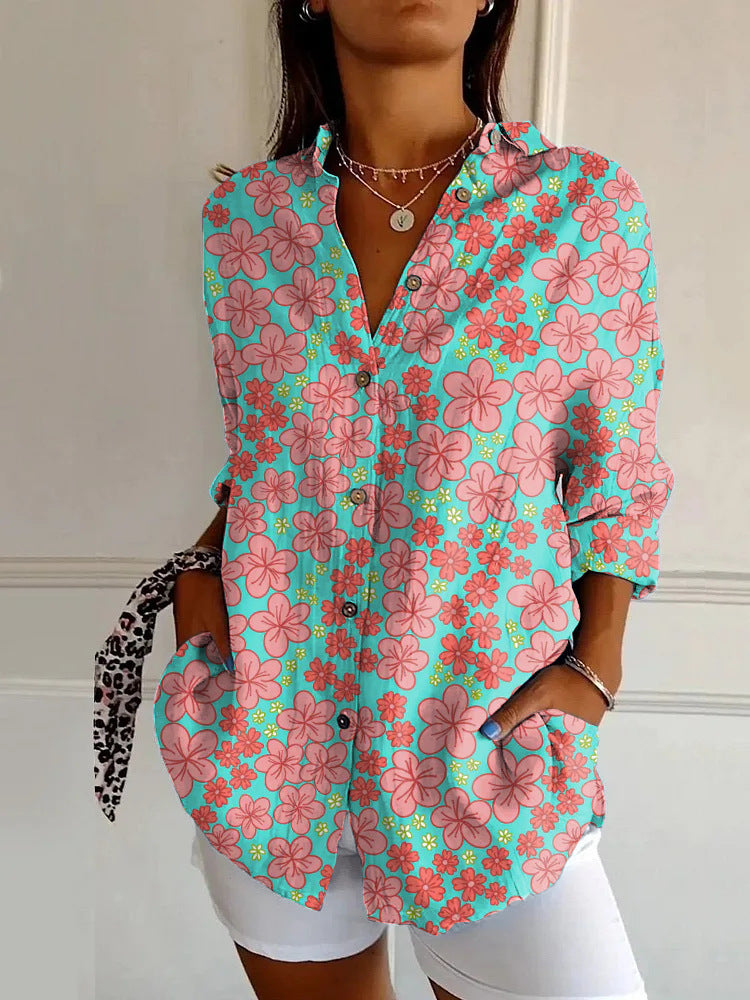 Summer Trend Long Sleeve Shirt Flower Pattern Print 3D Shirt