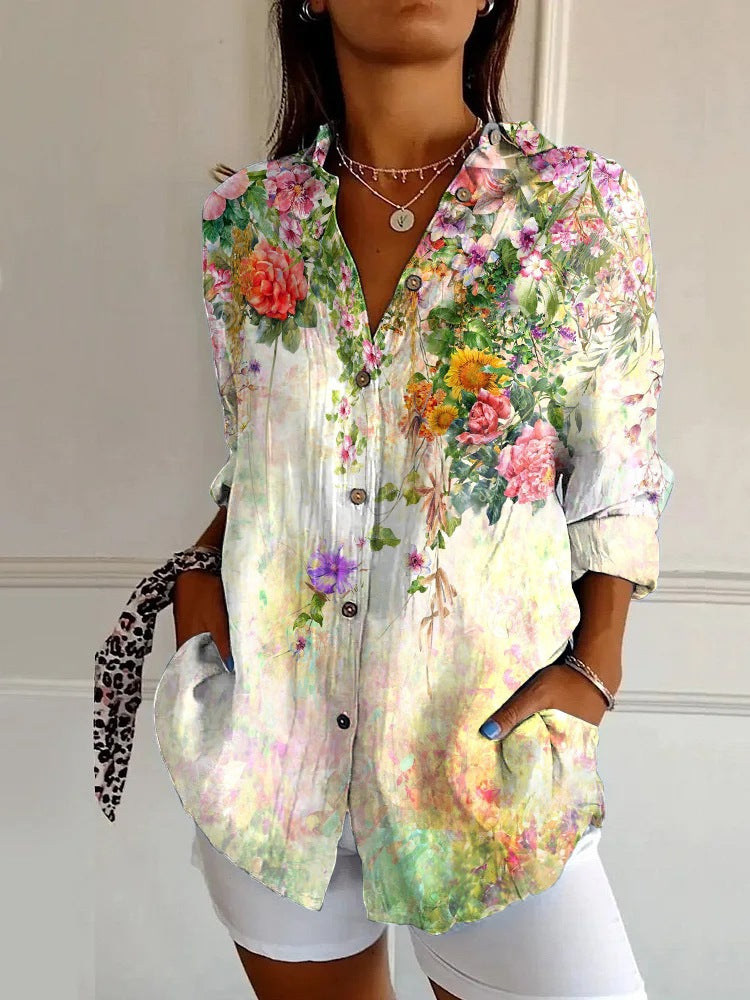 Summer Trend Long Sleeve Shirt Flower Pattern Print 3D Shirt