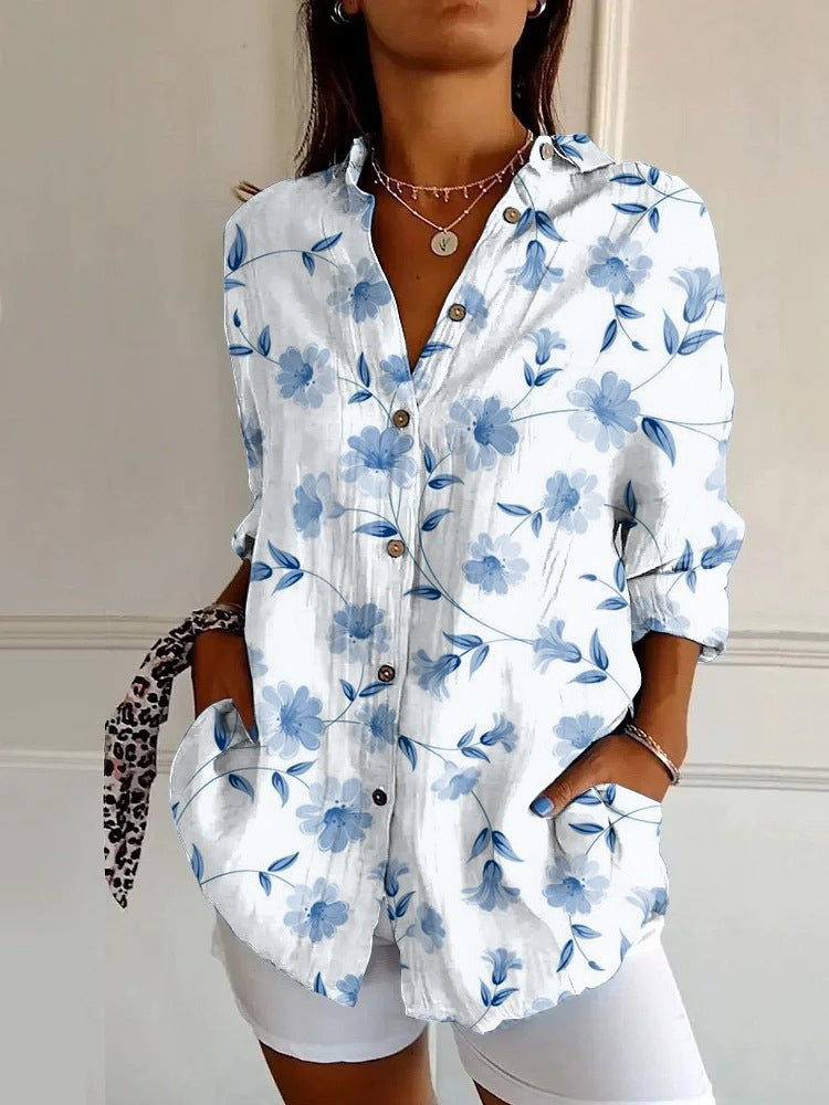Summer Trend Long Sleeve Shirt Flower Pattern Print 3D Shirt